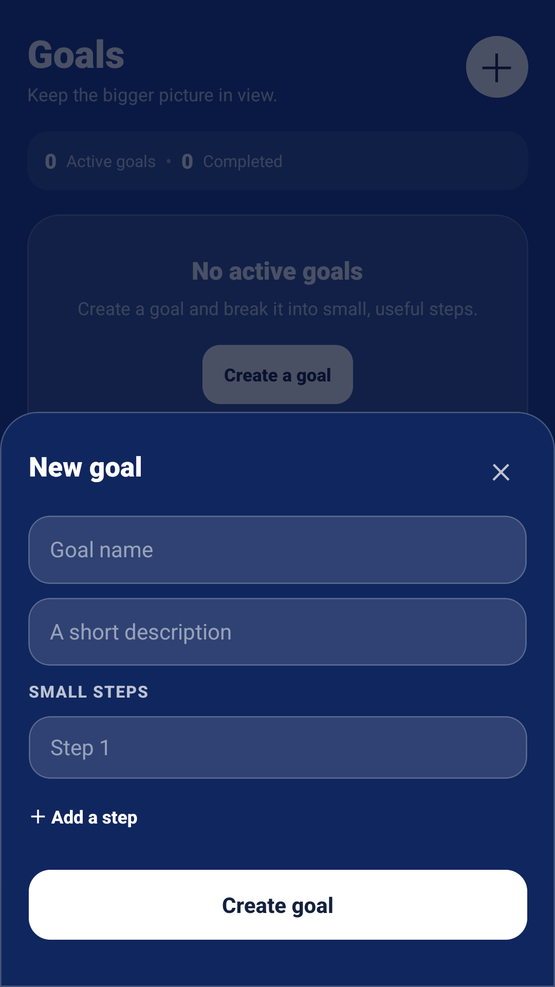 Creating a goal and its smaller steps in Pure Track